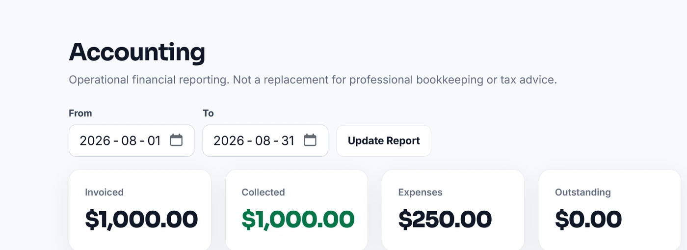 FirstPage Operations accounting dashboard
